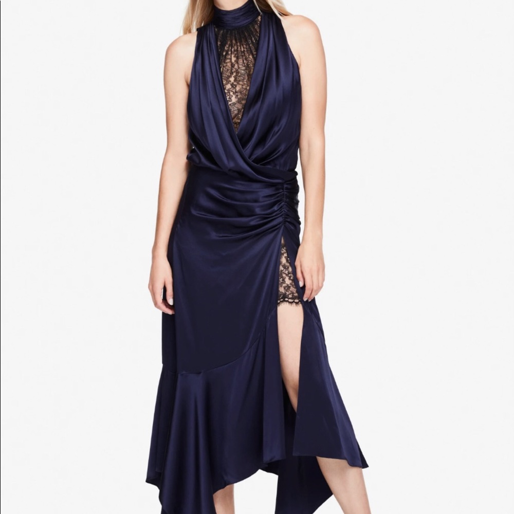 Jonathan Simkhai
Women's Blue Ruched Chantilly-lace And Silk-charmeuse Dress